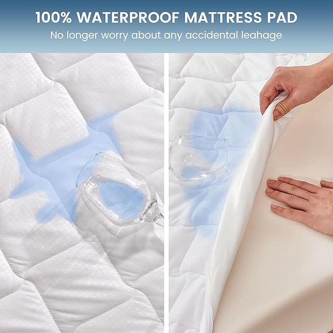SLEEP ZONE Waterproof Mattress Protector Pad Full Machine Washable, Breathable Mattress Topper with Deep Pockets, All-Season Use, Hotel Quality (Full, White)
