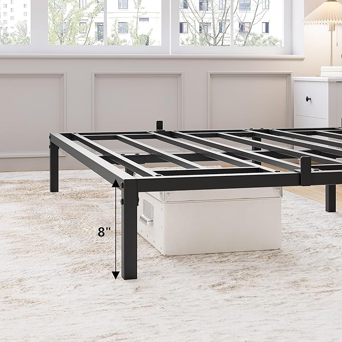 GarveeHome Full Size Bed Frame, 8 Inch Metal Platform Bed Frames with Heavy Duty Steel Slat Support, No Box Spring Needed, Noise Free,Anti-Sliding Slat,Easy Assembly, Under Bed Storage