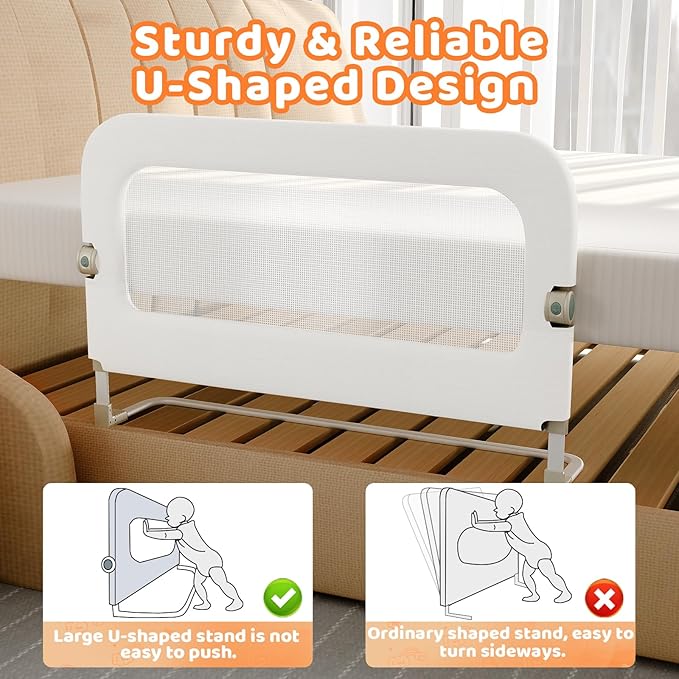 omzer Bed Guard Rail for Toddlers - 59inch Foldable & Adjustable Height Baby Bed Safety Side Rails - Large Toddler Crib Railing Guard for Twin, Bunk, Full Size, Queen & King, Full Size Bed