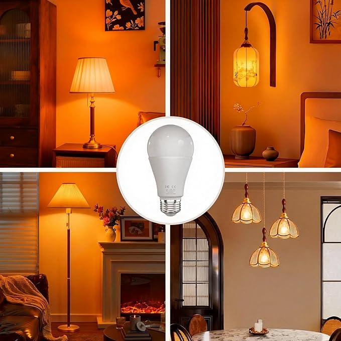 Amber Sleep Light Bulbs with Remote Control, 800LM 9W (60W Equivalent),Circadian Rhythm Light Bulb,Dim,1800K-6500K,E26,2.4G,Warm and Reading Light Bulb for Home Decor,4Bulb&2Remote