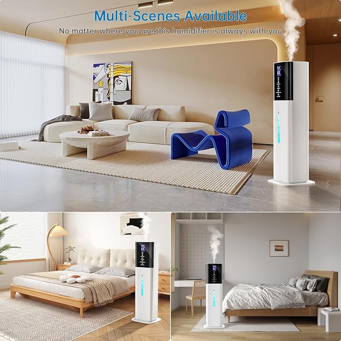 Humidifier Large Room Bedroom, 8L/2.1Gal Top Fill Cool Mist Humidifiers with Humidistat, 3-Speeds, 48H Runtime, Quiet Sleep Mode, Night Light, 12H Timer, 360° Nozzle & Aroma Diffuser for Baby, Plants