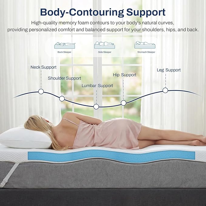 GRUSIGN 3 Inch King Memory Foam Mattress Topper with Adjustable Straps, Premium Soft & Supportive Topper, Breathable Gel Foam Bed Topper, Non-Slip Design, Removable & Washable Cover, 76" x 80", King