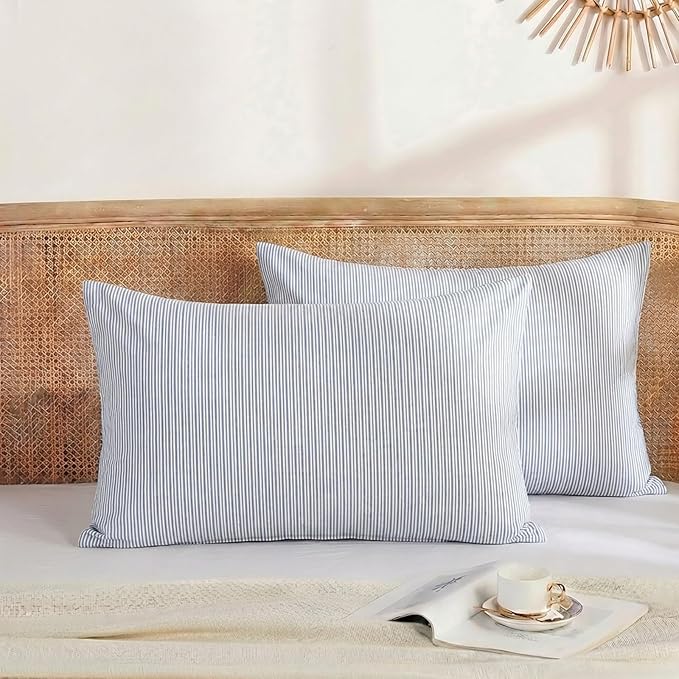 Merryword Blue Striped Pillowcases, 100% Cotton Pillow Cases, Standard Size Pillowcases, Soft Breathable Pinstripe Pillow Covers, Set of 2