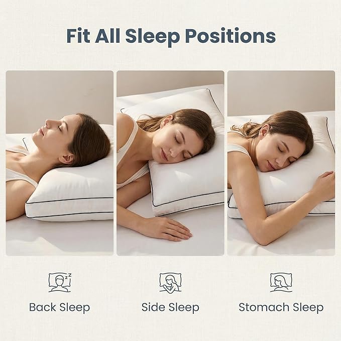 Feather Down Pillows Standard Size 20x26 in Set of 2 with Gusset, Luxury Hotel Collection Bed Pillows 2 Pack, Down Surrounded Gusseted Sleeping Pillows, Fluffy for Side and Back Sleepers.