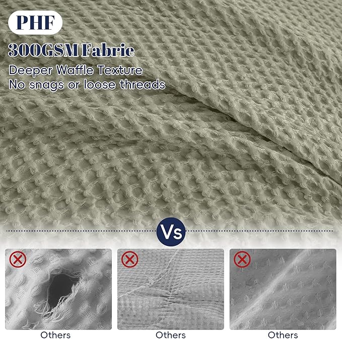 PHF Waffle Duvet Cover Set Queen Size, No Snagging Ultra Soft Luxury Textured Breathable Comforter Cover for All Season 3pcs, Durable Bedding Duvet Set with 2 Pillow Shams, 90"x90", Dusty Sage