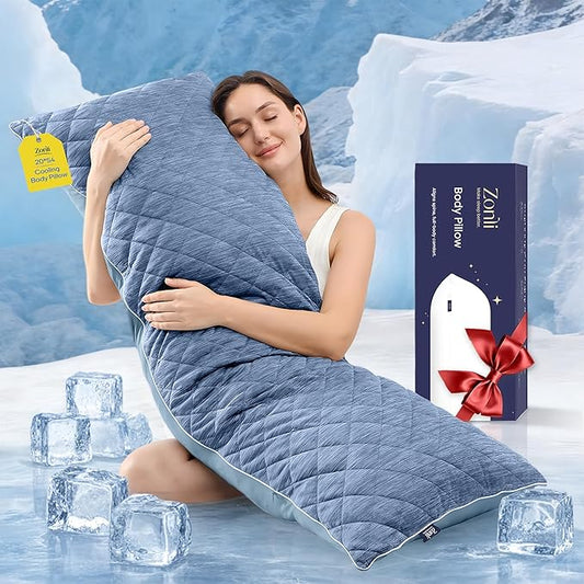 ZonLi Cooling Body Pillow for Adults Side Sleeper & Pregnancy - Memory Foam Insert Long Body Pillow 20 x 54 Inch with Washable Pillowcase, Gift for Men Women Light Blue