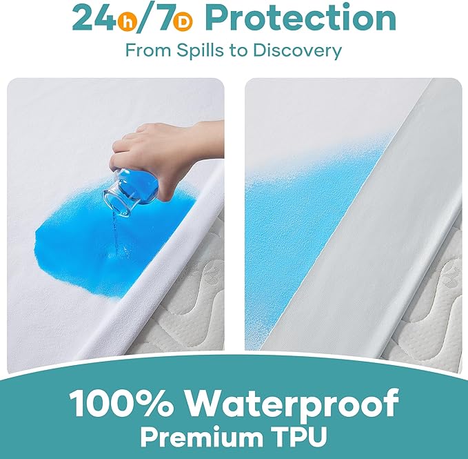 OhGeni Waterproof Mattress Protector, King Size Fitted Sheet with Deep Pocket, 6''-18'' Washable Hypoallergenic Mattresses Cover, Noiseless Soft Mattress Pad,Urine,Bedroom Essential,Pee & Dirt-Proof