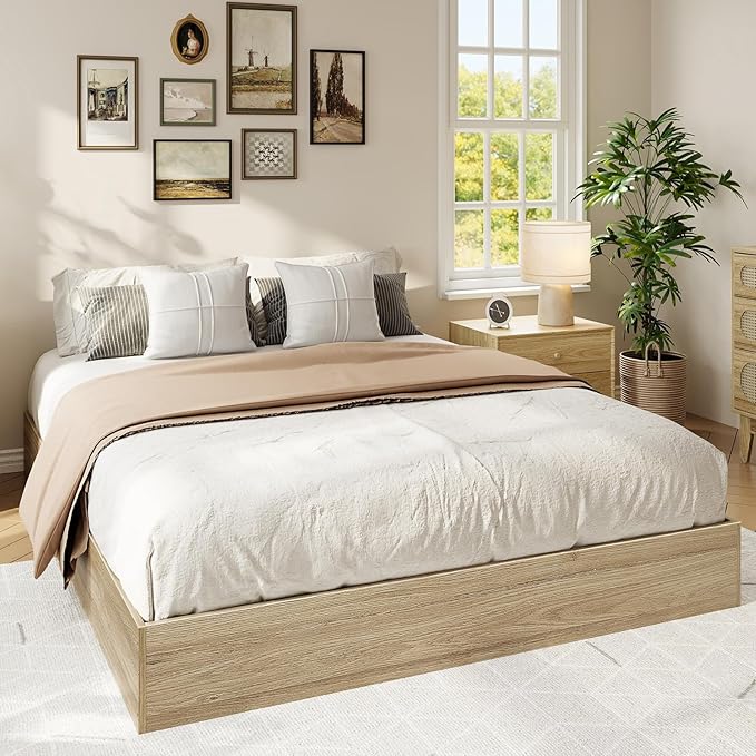 IDEALHOUSE Platform Bed Frame California King, Wooden Slat Support,No Box Spring Needed, Easy Assembly, Natural