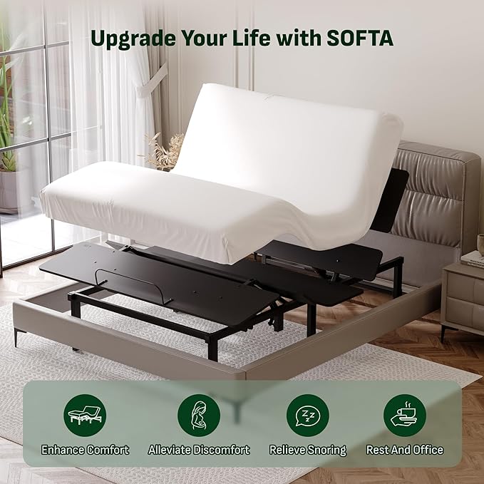 Softa Queen Adjustable Bed Frame, Head & Foot Lift, Electric Bed Base with Remote Control, Whisper Quiet Motor, Oxford Fabric Bedspread, Mattress Holder, Easy Assembly