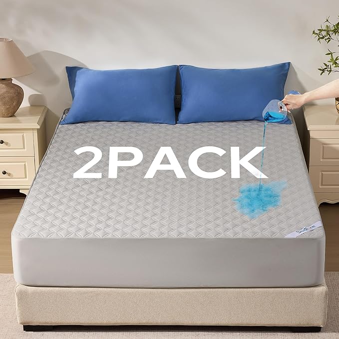 BEDLORE 2 Pack Waterproof Mattress Protector,Twin Size Pad Noiseless with Deep Pocket Fitted for 6"-15",Soft Breathable Dirt-Proof Single Bed Mattress Cover Washable for Bedroom,Dorm Room(Light Gray)