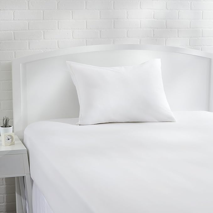 Amazon Basics Standard Breathable 100% Cotton Hypoallergenic Pillow Protector with Zipper, Machine Washable, White, 27 x 21 Inches, Pillows Not Included