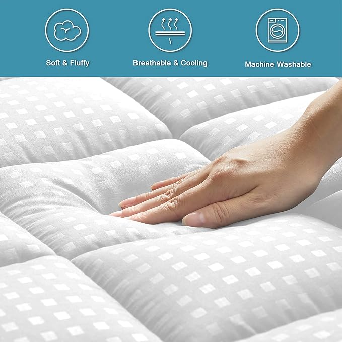HYLEORY Twin Mattress Pad Quilted Fitted Mattress Protector Cooling Pillow Top Mattress Cover Breathable Fluffy Soft Mattress Topper with 8-21" Deep Pocket