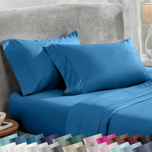 California Design Den King Size Pillow Cases Set of 2-400 Thread Count Sateen, Natural 100% Cotton Pillowcases King, Soft, Roomy and Breathable - Cobalt Blue
