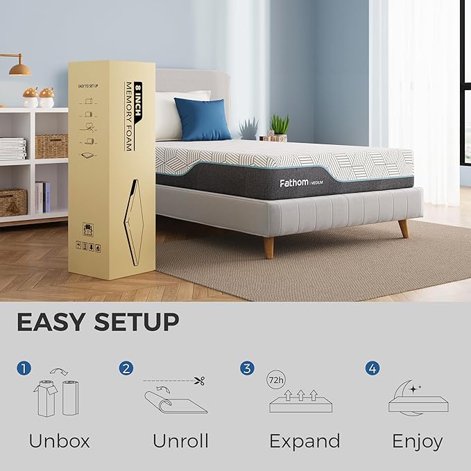 FATHOM Medium Full Mattress 14 Inch Memory Foam Mattress Full Size Bed in a Box for Back Pain Relief and Cool Sleep with Gel Foam and Removeable Fiberglass Free Cover, CertiPUR-US Certified