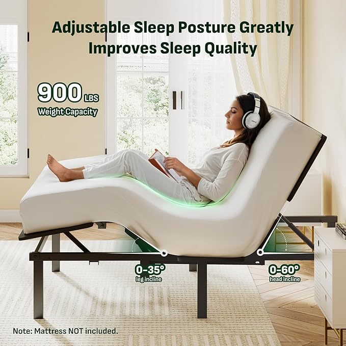 Softa Queen Adjustable Bed Frame, Head & Foot Lift, Electric Bed Base with Remote Control, Whisper Quiet Motor, Oxford Fabric Bedspread, Mattress Holder, Easy Assembly