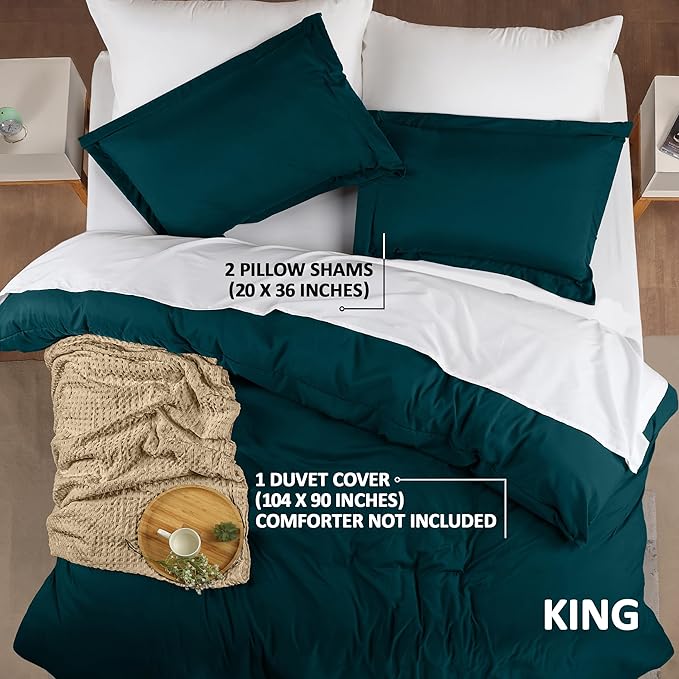 Utopia Bedding Duvet Cover King Size - 3 Piece with Zipper Closure - 1 Comforter Cover 104X90 Inches & 2 Pillow Shams 20X36 Inches (Teal) Comforter Not Included