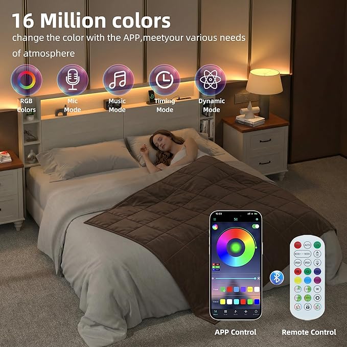King Headboard Only with Shelves Storage, Headboards with Charging Station 2 USB Ports and LED Light,Sturdy and Stable Modern Sturdy and Stable Wood Bed Board (White, King) | Solid wood leg, chargestation, Storage