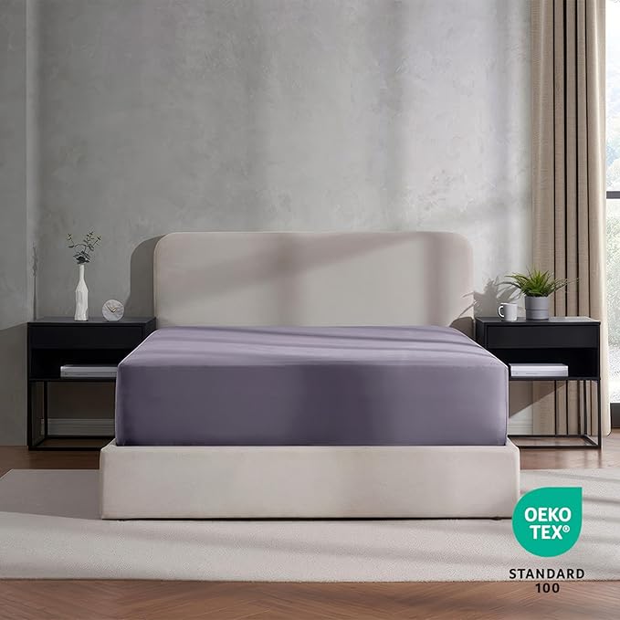 Nestl 4 Pack Dusty Purple Fitted Sheet Extra Deep Pocket, Hotel Luxury TwinFitted Sheet Only Easily Fits 18 to 24 Inch Mattress, Super Soft, Wrinkle-Free and Breathable with Corner Straps