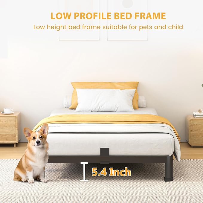 7 Inch Twin Bed Frame, Metal Platform Bed Frame with Round Corner Legs, 3500 lbs Heavy Duty Steel Slats Support, No Box Spring Needed, Noise Free, Easy Assembly, Black