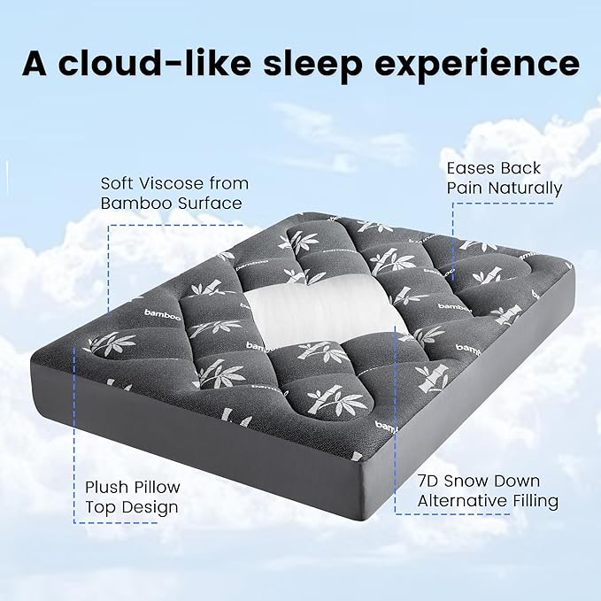 Mattress Topper King Size - Viscose Made from Bamboo Pillow Top Mattress Pad with Deep Pockets - Soft Mattress Topper for Back Pain Relief(78"x80",Black)