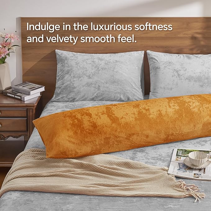 BEDELITE Velvet Body Pillow Cover with Zipper, Soft and Plush 20x54 Long Pillow Case, Velvety Smooth and Cozy Body Pillow Pillowcase for Bedroom and Couch, for All Seasons(Burnt Orange)