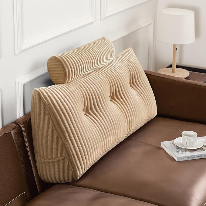 Z-hom Large Wedge Pillow Headboard, Twin Triangular Headboard Pillow, Reading Pillow Bed with a Roll Pillow for Bed Sitting Up Sleeping, Backrest Cushion Headboard Gap Pillow for Back,Beige