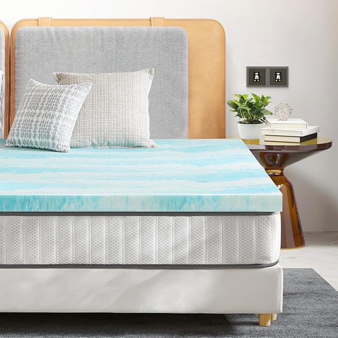 Sweetcrispy Mattress Topper Queen, Memory Foam 3 Inch Thick Gel Infused Cooling Toppers Pad for Queen Size Bed, Sleeper Sofa, RV, Camper, CertiPUR US, Breathable