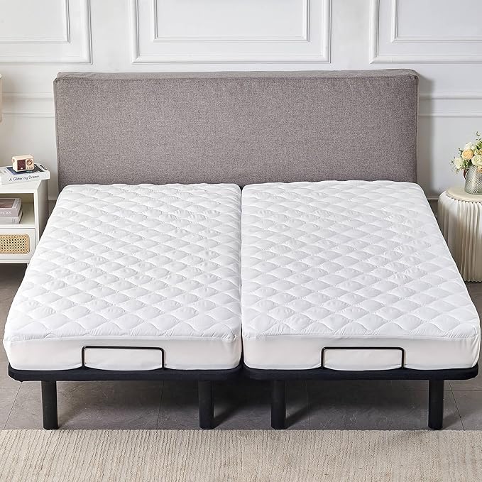 Waterproof Quilted Split California King Mattress Protector Pad for Adjustable Bed 2 Cali Twin XL 36x84 Soft Noiseless Fitted Mattress Cover Padded Topper with Enhanced Elastic Pocket White