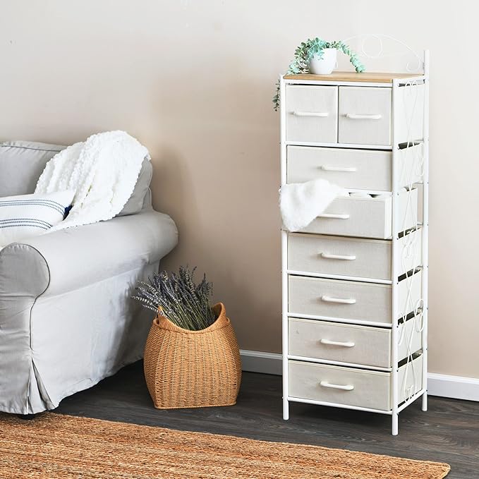 Household Essentials Coastal Oak and Iron 8-Drawer Dresser Tower
