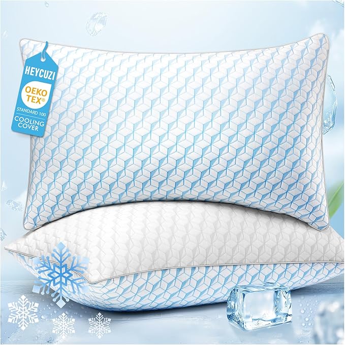 Bed Pillows Queen Size for Sleeping - Breathable Cooling Down Alternative Soft Pillows Set of 2 for Side, Back, and Stomach Sleepers - Hotel Quality Fluffy Microfiber Fill Skin-Friendly