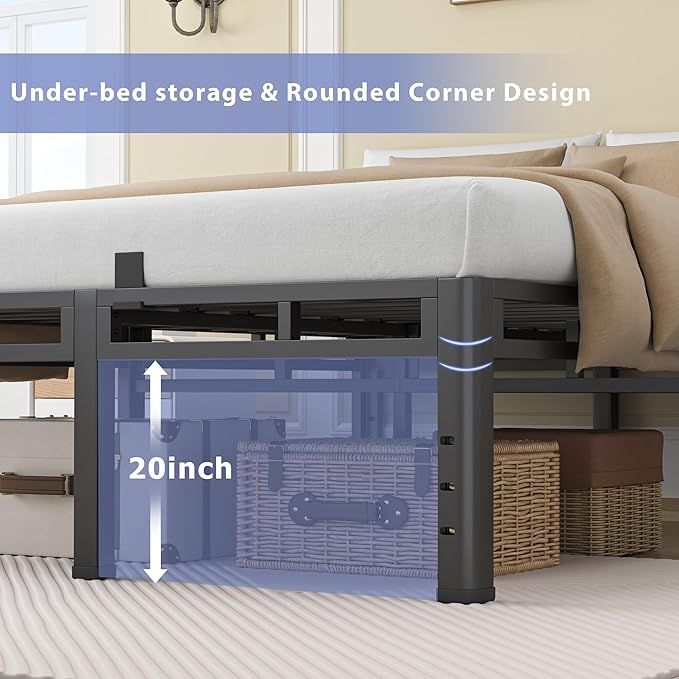 NKZ California King Size Bed Frame 24 Inch, Metal Bed Frame & Box Spring 2 in 1 Platform with Round Corner Legs, 4000Lbs Heavy Duty Tall Metal Frame, Headboard Hole, Noise-Free, Easy Assembly