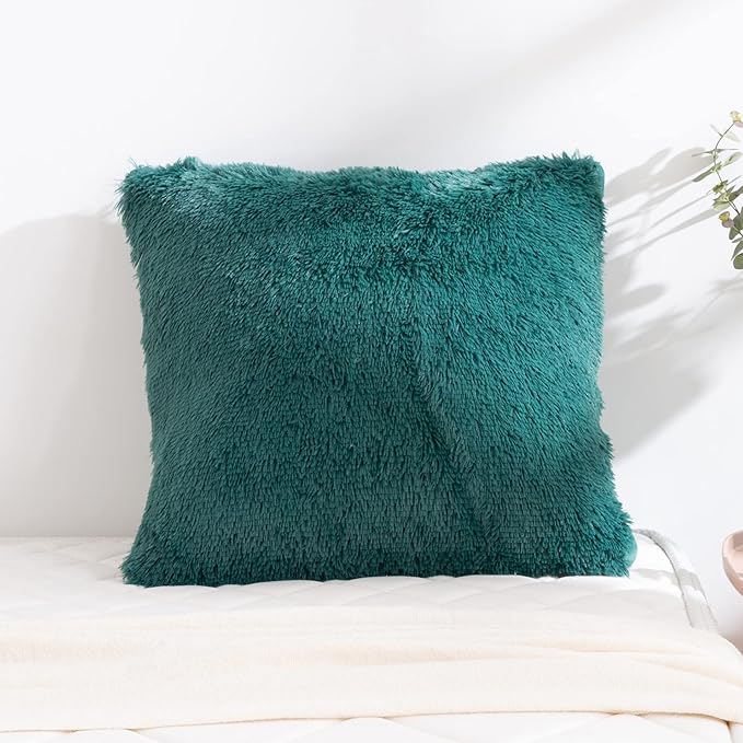 Reafort Luxury Long Hair, PV Fur, Faux Fur Euro Sham Pillow Cover/Case 26"x26" with Zipper Closure (Evergreen, Euro Sham)