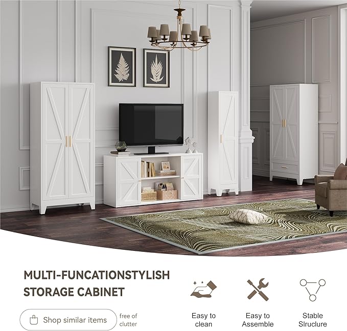 Baborokic Metal Armoire Wardrobe Closet with Hanging Rod,71H Metal Cabinet with Doors and Shelves,Freestanding Farmhouse Bedroom Armoire Closet,Storage Cabinets for Bedroom,Office,Laundry Room(White)