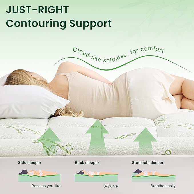 Love's cabin Twin Mattress Topper Viscose Derived from Bamboo, Thick Pillow Top Mattress Pad with Stretchable Pockets for 8"-20" Mattress, Breathable Cooling Mattress Topper for Hot Sleepers, Green
