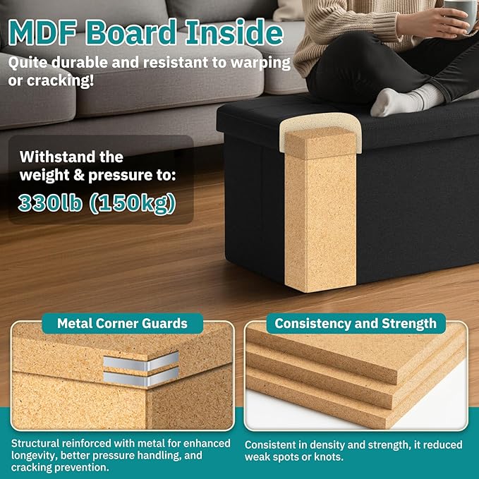 30-INCH Storage Ottoman Bench, Footrest with Storage, End of Bed Bench Coffee Table for Living Room, Bedroom, Entryway, Black