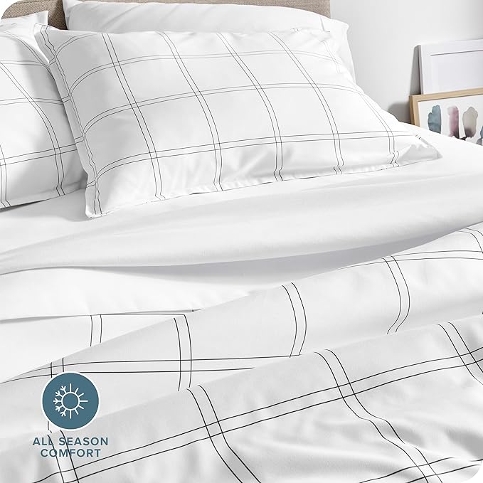 Bare Home Bedding Duvet Cover Extra Long Size - Premium 1800 Super Soft Collection - Lightweight, Cooling - Soft Textured (Twin/Twin XL, Modern Plaid - White/Grey)