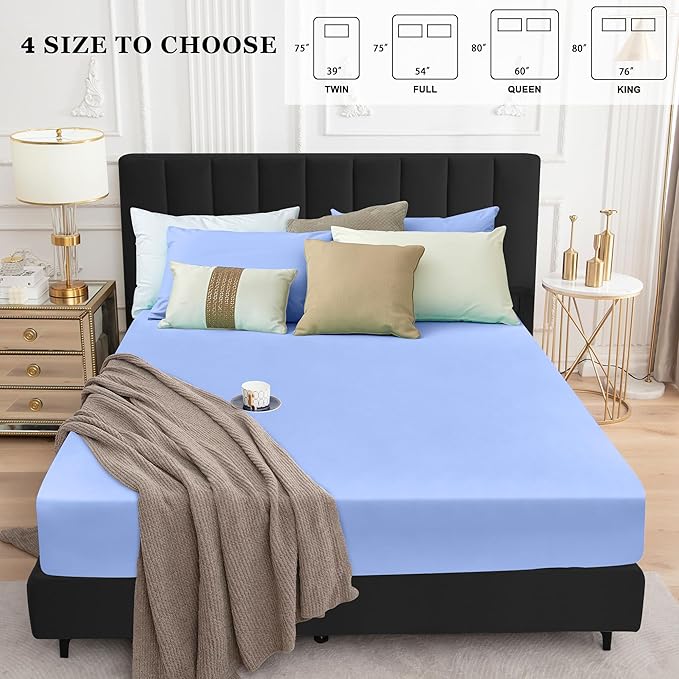 Sufdari Full Size Mattress Protector,Waterproof Mattress Protector,Fitted Sheet Style Mattress Cover with 18" Deep Pocket,Washable and Comfortable-Blue,Full