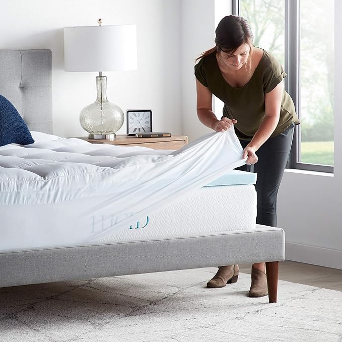 LUCID 4" Down Alternative & Gel Memory Foam Mattress Topper, Twin XL – Three Toppers in One – Fitted Sheet Style, 100% Cotton