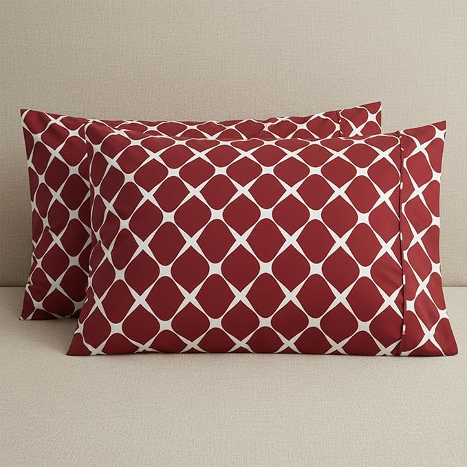 Elegant Comfort Luxury Ultra-Soft 2-Piece Pillowcase Set - 1500 Premium Hotel Quality Microfiber Double Brushed - Wrinkle Resistant, King Size, Bloomingdale Pattern Burgundy