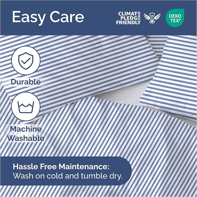 Duvet Cover Full Size Set - Extra Soft Full Duvet Cover 80" x 90" with 2 Pillow Shams - Hotel Luxury, Easy Care & Fade Free with Zipper Closures & Ties - All Season, Comfy & Breathable (Blue Stripes)