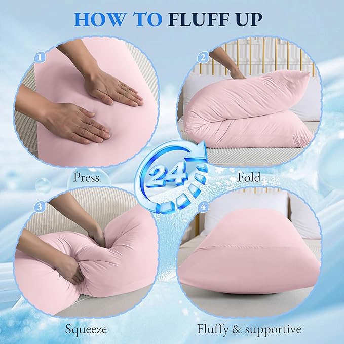ELNIDO QUEEN Cooling Body Pillow Insert with Cover – Breathable Long Body Pillow for Side Sleepers, Soft Support Bed Pillow for Adults, 20x54 Inches Pink