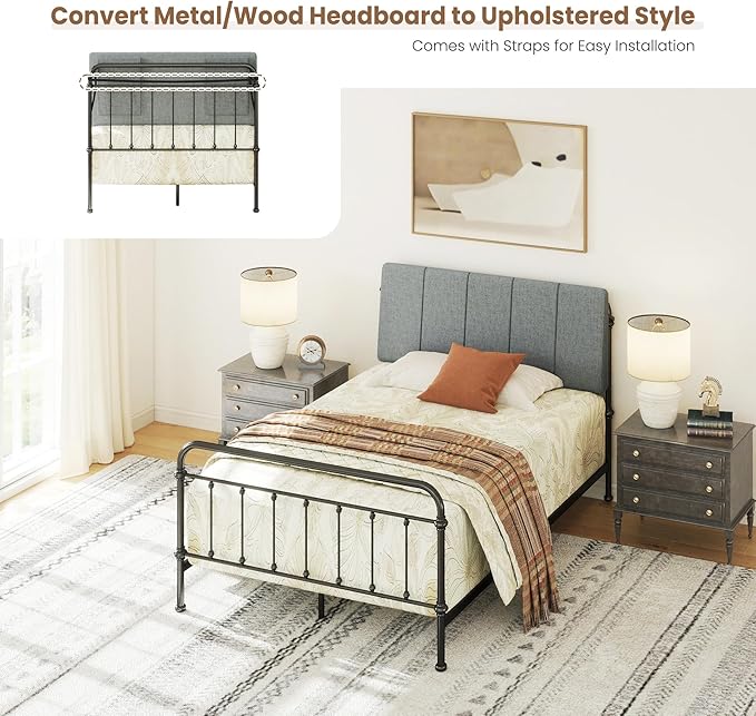 Twin Size Headboard Only-No Assembly, Upholstered Headboard Twin Size Linen Fabric Modern Style Headboards Extra-Thick, Dark Gray