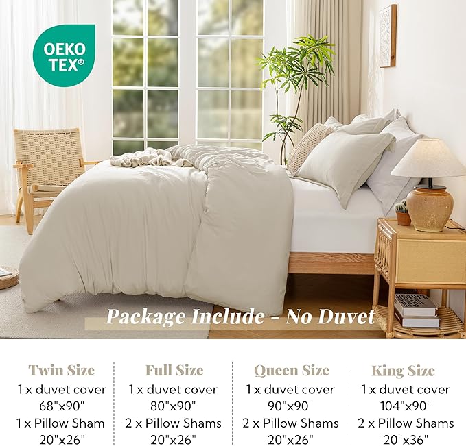 MILDLY Super Soft Duvet Cover 2pcs - 100% Washed Microfiber Beige Twin/Twin XL Comforter Cover Set with Zipper Closure & Corner Ties (No Comforter)
