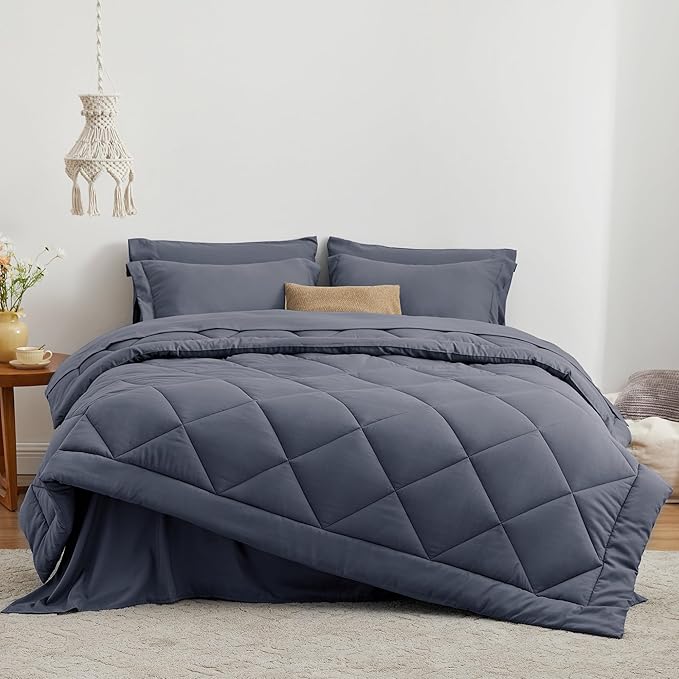 Love's cabin Twin Comforter Set Navy Blue, 5 Pieces Twin Bed in a Bag, All Season Bedding Sets with 1 Comforter, 1 Flat Sheet, 1 Fitted Sheet, 1 Pillowcase and 1 Pillow Sham | Soft, Breathable, Lightweight, Comfortable