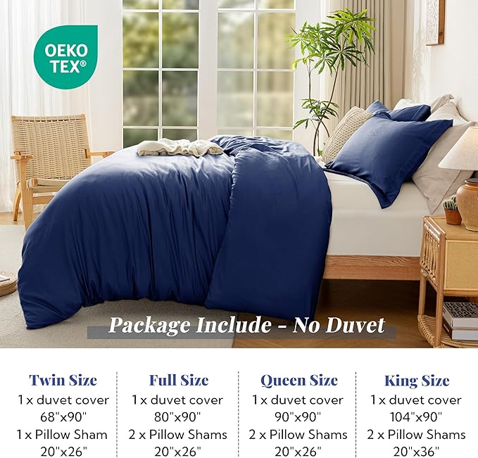 MILDLY Super Soft Duvet Cover - 100% Washed Microfiber Navy Blue Comforter Cover Set 3 Pieces with Zipper Closure & Corner Ties (No Comforter)