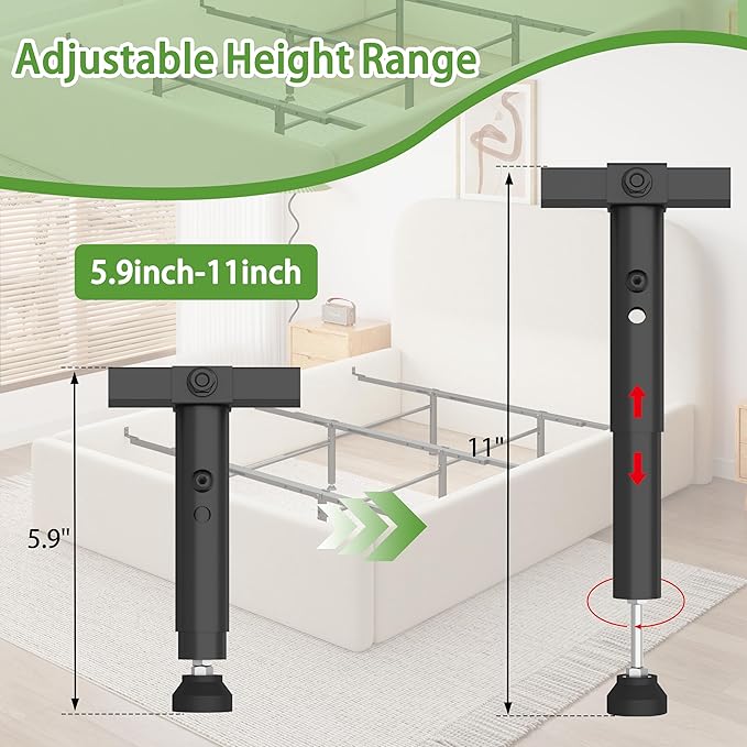 Bed Slats Center Support System - 3 Cross Rails and 6 Adjustable Legs,Replacement Support Legs for Full,Queen and King,California King Metal/Wood/Upholstered Bed