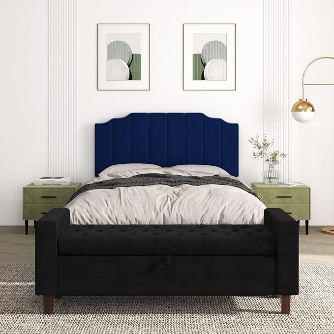 Befurtori Queen Size Headboard Only, Velvet Wall Mounted Headboard Queen/Full Size for Adjustable Bed, Modern Vertical Channel Design with Curved Upholstered Head Board, Royal Blue