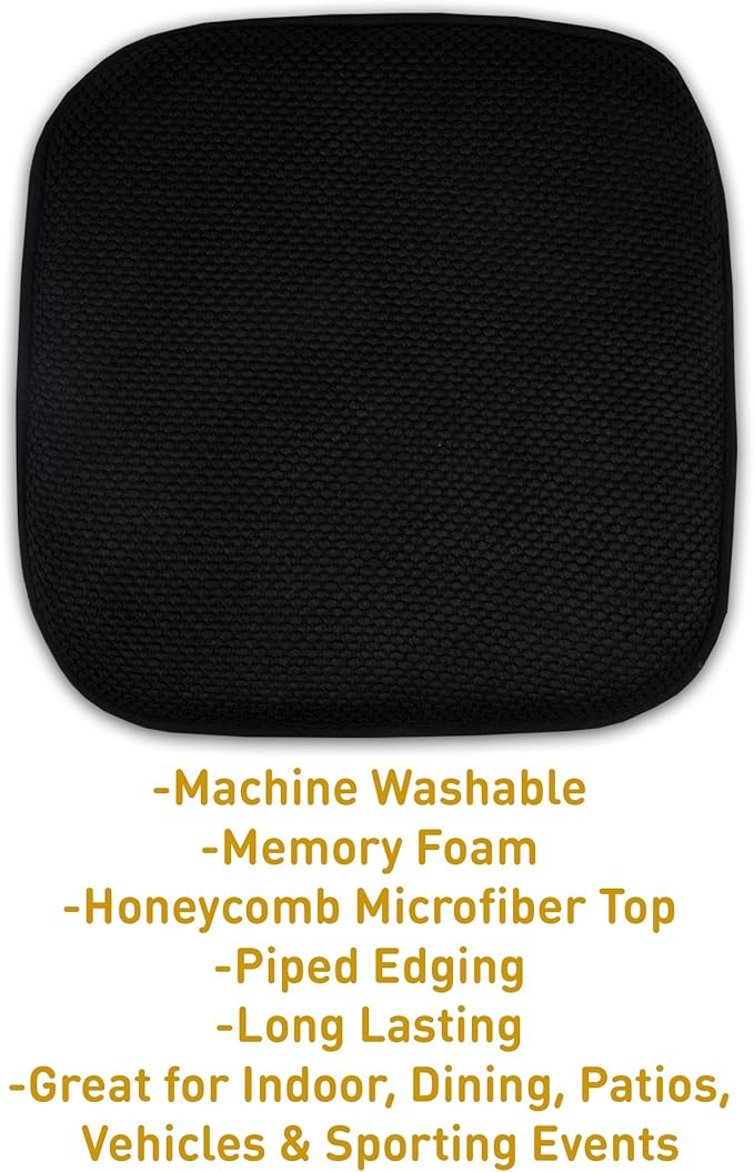 Sweet Home Collection Cushion Memory Foam Chair Pads Honeycomb Nonslip Back Seat Cover 16" x 16" , Black 6 Pack