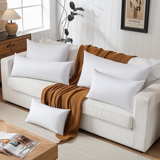basic home Hotel-Style Goose Feather Pillow Insert for Sofa & Bed - 100% Odorless & Plump Cushion Filler - 233TC Cotton with Inner Liner to Prevent Poking (16x26 Inch)