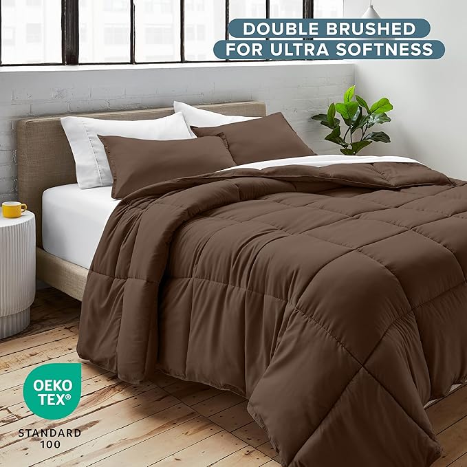 Bare Home Comforter Set - Oversized Queen Size - Ultra-Soft - Goose Down Alternative - Premium 1800 Series - All Season Warmth (Oversized Queen, Cocoa)